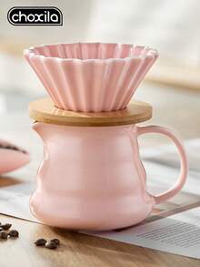 choxila 1 Set/2pcs Pink Coffee Pot Set 450ml Ceramic Pour-Over Coffee Pot With Pink Ceramic Filter - Pink Ceramic Two-piece Set - View 9