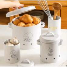 Ensemble de 3 boîtes de rangement pour pommes de terre, oignons et ail – Boîtes de stockage pour légumes pour cuisine champêtre - Voir 10