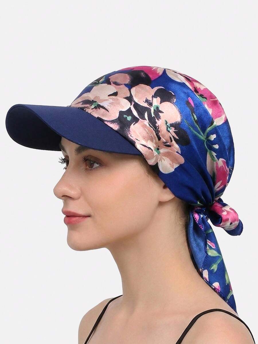 1件女款腰果花卉印花綁帶鴨舌帽，有帽簷，戶外旅行遮陽帽，適合日常使用