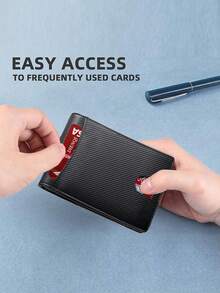RFID Anti-Theft Men's Card Holder, Credit Card Wallet, Slim Short Carbon Fiber Card Clip, Black Folding Wallet - Black - View 8