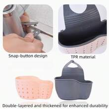 Kitchen Storage Rack | 1pc Thickened Kitchen Sink Sponge Holder - Sink Storage Box Silicone Storage Box, Hanging Multi-Functional Drainage Adjustable Strap, Used For Kitchen Sink Water-Absorbing Sponge Holder And Kitchen Bathroom Faucet Hanging Basket Storage - A - View 9