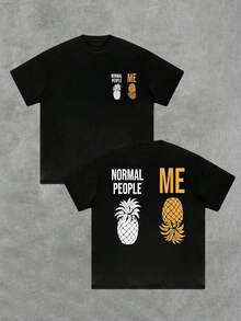 Pi?a que simboliza la diferencia entre personas normales y uno mismo con texto Normal People Me Camiseta doble cara para hombre - Negro - Ver 1