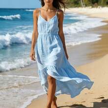 Vestido de playa elegante y sexy para mujer, con espalda descubierta y tirantes largos, ideal para vacaciones de verano en Europa y América. - Burdeos - Ver 2