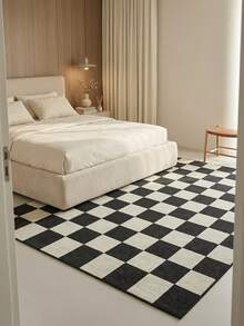 1pc Luxury Nordic Modern Minimalist Black & White Checkerboard Pattern - Rectangular Soft Faux Cashmere Machine Washable Area Rug, Suitable For Living Room, Bedroom, Entryway, Bathroom, Hallway, Patio, Kitchen, Indoor & Outdoor, All-Season Large Size Floor Mat, Home Decor - Multicolor - View 4