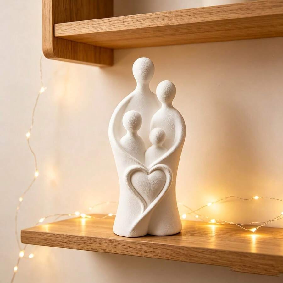 4-Person Family Minimalist Modern Small Sculpture Decor, 3D Printed Symbol Of Love And Reunion Warm Family Artwork, Suitable For Desk, Vanity Home Decor, Wedding Gift, Father's Day Gift - Multicolor - View 1