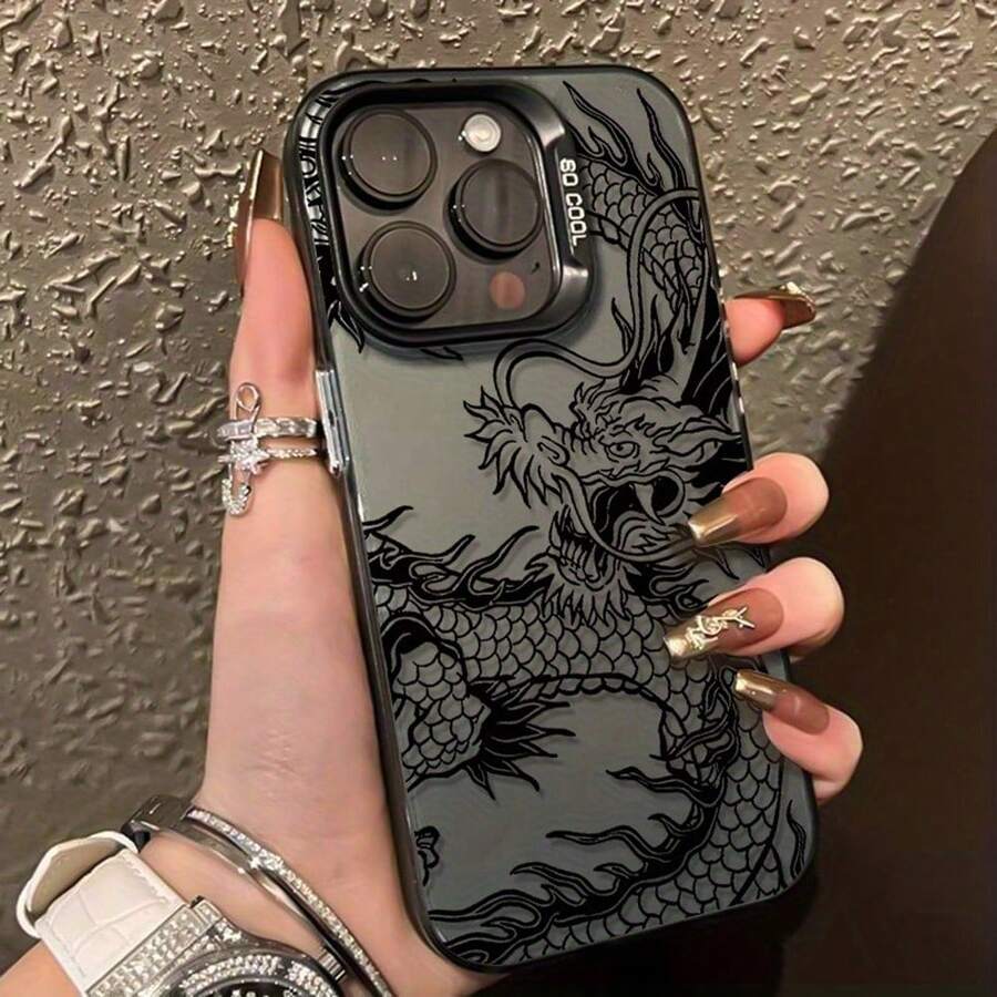 Estuche de teléfono láser elegante con patrón de dragón exquisito, adecuado para iPhone16 15 14 13 12 11 XS XR X 7 8 12/13 Mini Plus Pro Max SE regalo de cumpleaños/Día de San Valentín/novia novio/Pascua Día del Rey. - Multicolor - Ver 1