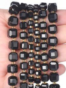 1 Strand 6/8/10mm Natural Stone Faceted Square Black Agate Cube Spacer Beads For Jewelry Making Diy Bracelet Necklace Beading Accessories - Multicolor - View 9
