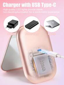 LED Makeup Mirror, Vanity Mirrors With Light, Portable Mini Makeup Mirror, USB Rechargeable LED Illuminated Travel Makeup Mirror, 1X/3X Magnifying Pocket Mirror With Light, Compact Mirror, Dimmable Magnifying Folding Makeup Mirror, Multi-Function Handheld Makeup Mirror, Suitable For Student Dorm, Travel, Makeup, Office, Bathroom, Bedroom Use, Home Decor Mirror, Back To School Makeup Mirror, Beauty Tool, Makeup Accessory, Women's Travel Essential, Bridesmaid Gift Mirror, Best Gift For Women, Christmas Gift - Multicolor - View 5