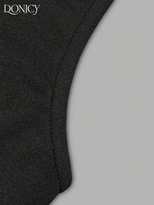 DONICY Top, Structured Fabric, Heart-Shaped Collar With Ruffle Hem, Versatile Blouse For Layering Or Everyday Wear - Black - View 3