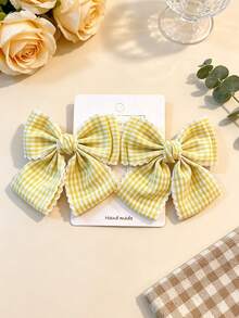 Two New Korean Style Plaid Fresh Lace Bow Hair Clips With A Gentle And Elegant College Style - Multicolor - View 5