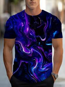 Camiseta de Poliéster 3D para Hombre con Diseño Abstracto de Galaxia, Ideal para Clubes o Bares, Ligera y Duradera, Colores Vibrantes en Morado y Azul, Perfecta para Uso Casual, Ajuste Cómod - Negro - Ver 1