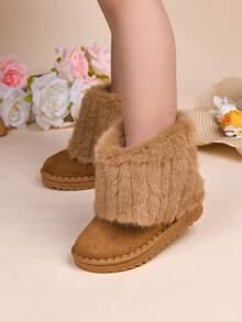 Girls' Faux Fur Ankle Snow Boots, Warm Lining Non-Slip Thick Sole Winter Ankle Boots, Children's Casual Cold-Proof Shoes - Brown - View 10