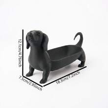 極簡 3D 列印臘腸狗收納托盤，多功能梳妝台珠寶盤，可放置戒指與手錶，可愛狗狗造型玄關鑰匙收納架 - 黑色 - 查看 2