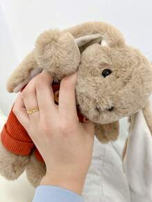 1pc 25cm/9.84in Cute Floppy Ear Rabbit Plush Doll, Soft Drooping Ear Stuffed Animal Doll, Adorable Plushie Gift For Boys Girls, Perfect For New Year Holiday Birthday, Suitable For All Ages Children Adults Everyday Companion - Khaki - View 5