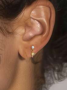 1 Pair S925 Sterling Silver Minimalist Star Stud Earrings, Delicate Versatile Design Earrings For Women - Starlight - View 1