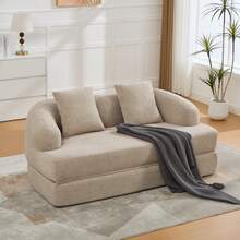 2-In-1 Convertible Sofa For Two People, With Two Cushions, Unfoldable Double Sofa Bed, Versatile Sofa For Guest Rooms And Living Rooms (Khaki Caterpillar) - Khaki - View 2