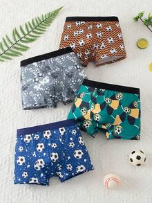 Young Boy 4pcs/Pack Boxer Briefs Football Print - Multicolor - View 1