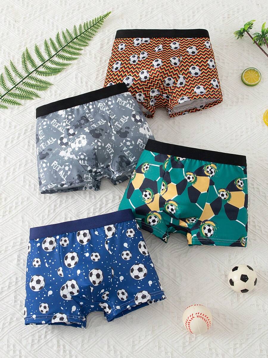 Young Boy 4pcs/Pack Boxer Briefs Football Print - Multicolor - View 1