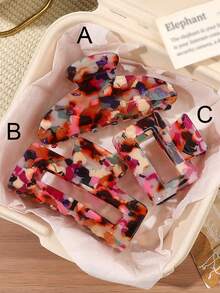 1pc Acetate Bohemian French Vintage Elegant Floral Marble Pattern Square & Half-Round Hair Claw, Creative New Design IN Style Sweet Bangs Half-Up Bun Hair Clip, Hair Claw For Back Of Head, Hair Sectioning, Slouchy Styling, Head Shape Modifier, Personalized Minimalist Versatile Casual Streetwear Afternoon Tea Hair Accessory - Multicolor - View 1