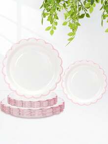 1/10/20/50pcs White Background Pink Lace Party Paper Plates, 7 Inch/9 Inch Dual Size, Suitable For Wedding, Birthday Party, Girls Gathering And Bachelorette Party - Multicolor - View 3