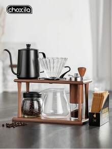 choxila 1pc/7pcs Coffee Storage Set, Including:600ml Coffee Pot, Glass Filter Cup, Glass Sharing Pot,100 Coffee Filter Paper, Hand Bean Grinder, Glass Bean Can,Multi-Functional Stand, Perfect Gift For Coffee Lovers, Ideal For Home Baristas, Office - Storage Rack Set - View 1