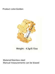 2PCS Minimalist Fashion Vintage Elegant Plumeria Openable Bracelet & Flower Ring Jewelry Set, Stainless Steel Women's Jewelry Set Suitable For Daily Wear/Garden Party/Wedding/Afternoon Tea/Holiday Gift For Girlfriend - Yellow Gold - View 13