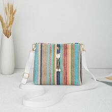 2026 New Fashion Japanese Style Cat Head Pearl Pendant Shoulder Bag, Fresh Sweet Rainbow Woven Crossbody Bag - Multicolor - View 17