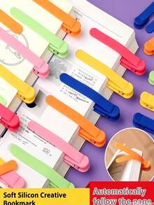 3pcs Automatic Following Bookmarks, Soft Silicone Material, Minimalist Style Pictogram Pen Clips, Memory Bookmarks For Recording, Multi-Functional Reading Note-Taking Tools, Book Covers And Accessories - Multicolor - View 4
