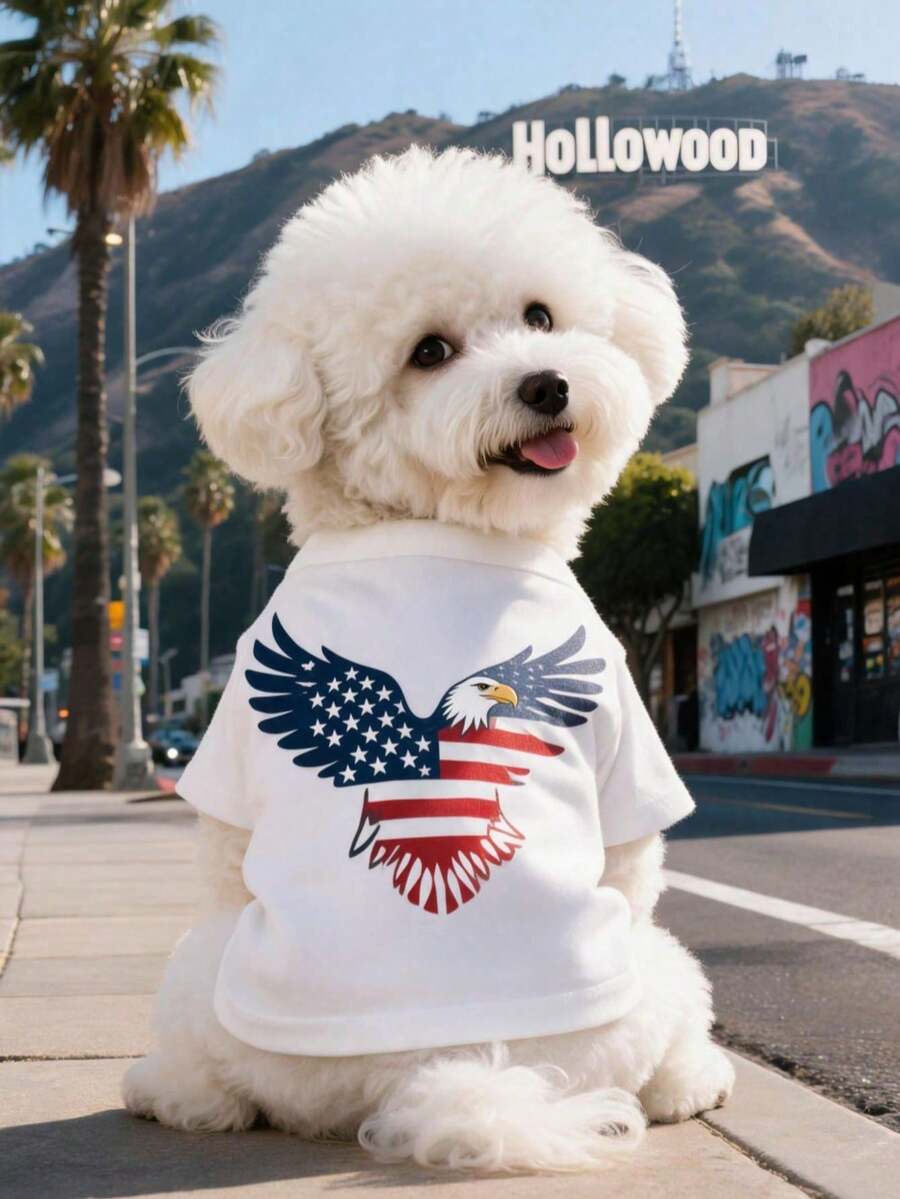 7月4日美國國旗愛國風寵物T恤，適用狗與貓，透氣小狗小貓節日穿搭，狗狗衣服，狗狗用品，貓咪用品 - 彩色 - 查看 1