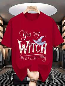 Camiseta de Algodón Suave para Hombre con Estampado de Bruja, Ideal para Halloween, Regalo para Amigos, Diseño Moderno, Tallas S a 2XL, Verano, Manga Corta Ligera y Transpirable TTG4 - Burdeos - Ver 1