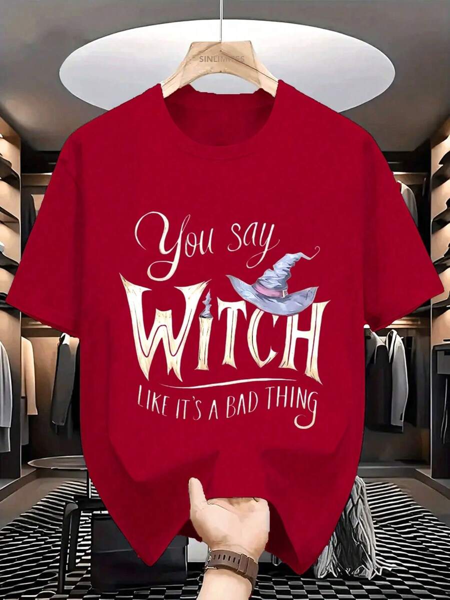 Camiseta de Algodón Suave para Hombre con Estampado de Bruja, Ideal para Halloween, Regalo para Amigos, Diseño Moderno, Tallas S a 2XL, Verano, Manga Corta Ligera y Transpirable TTG4 - Burdeos - Ver 1