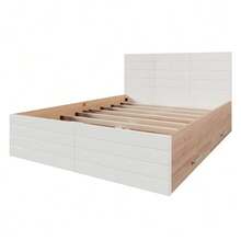Double Bed, Wooden Bed Frame 160*200cm With 2 Drawers, Modern Bed Including Bed Frame And Slatted Base - 207*80*165cm (L*H*W) In Oak/White (Without Mattress) - White - View 10