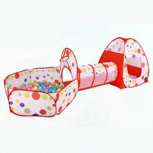 Rotes Polka-Dot-Thema 3-in-1 Kinderzelt | Realistisches Spielhaus-Design tragbares Kinder-Spielzelt, geeignet für Innen- und Außenunterhaltung, fantasievolles Spiel, Spielzeug und Geschenke | Faltbares Spielhaus + Aufbewahrungstasche für Jungen und Mädchen, bestes Kinder-Urlaubs- und Geburtstagsgeschenk (Rot) - Rot - Übersicht 7