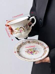 1 Set Dreamy Garden Palace Ceramic Coffee Cup & Saucer, French Palace Style Exquisite Women's Afternoon Tea Cup & Saucer Set, Delicate Embossed Mug & 6-Inch Floral Gold-Rimmed Plate, First Choice For Coffee, Dishwasher , Commercial Dessert Cup - Multicolor - View 10
