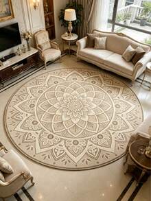 1pc Lotus Pattern Round Decorative Rug, Bedroom Decor, Small Rug, Carpet, Home Decor, Living Room Rug, Living Room Small Rug, Bedroom Carpet, Living Room Home Decor, Outdoor Rug, Washable Rug, Graduation Gift - Multicolor - View 1
