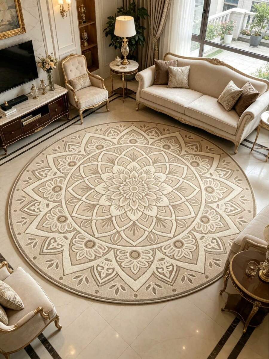 1pc Lotus Pattern Round Decorative Rug, Bedroom Decor, Small Rug, Carpet, Home Decor, Living Room Rug, Living Room Small Rug, Bedroom Carpet, Living Room Home Decor, Outdoor Rug, Washable Rug, Graduation Gift - Multicolor - View 1