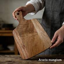 Acacia Wood Cutting Board With Handle, Easy To Clean Multi-Functional Food Tray, Suitable For Steak, Bread, Fruit, Cheese And Vegetables, Perfect For Home Kitchen, Picnic And Daily Breakfast Preparation - View 5