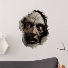 1/3 piezas Pegatinas de pared con cara de zombi agrietada y aterradora, calcomanías removibles e impermeables de pared rota de terror, decoración de casa embrujada espeluznante para Halloween, dormitorio, puerta, interior del hogar, regalo - Pegatinas de terror - Ver 8