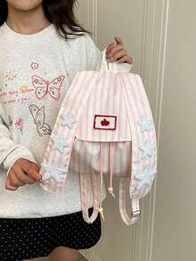 Un bolso de hombro casual y lindo con orejas de conejo a rayas, con orejas de conejo únicas combinadas con diseños de estrellas. Perfecto para atuendos académicos e ideal como regalo. - Multicolor - Ver 7