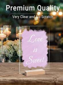 3 Packs Clear Acrylic Place Cards With Wooden Base - 3.9 * 5.9 Inch Blank Rectangle Table Number Signs Wedding Seating Guest List Cards For Party Banquet Menu Holder Desktop Display Stand - Multicolor - View 2