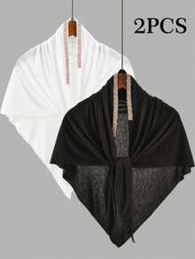 1 pieza/2 piezas Pañuelo triangular de mujer de unicolor con strass, pañuelo interior islámico de unicolor casual antideslizante, simple y versátil, suave, cómodo y amigable con la piel, adecuado para uso diario, adecuado para todas las estaciones - 2 piezas - Multicolor - Ver 4