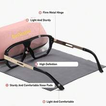 DriVision 1件裝中性舒適輕量全框平光眼鏡 時尚百搭幾何框平光眼鏡 - 彩色 - 查看 3