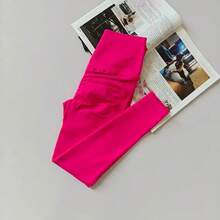 Pantalones deportivos sin costuras para Yoga, mallas deportivas de cintura alta, transparentes, para Yoga, gimnasio, correr, pantalones de secado rápido, pantalones con fruncido en la parte de atrás - Burdeos - Ver 5