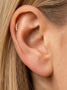 1Pc 925 Sterling Silver Earring Women Classic 18K Gold Plated Stud Earring Flat Back Helix Cartilage For Daily Wear Party Engagement Fine Jewelry - Gold - View 3