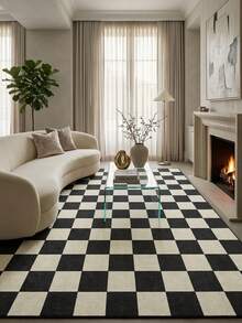 1pc Luxury Nordic Modern Minimalist Black & White Checkerboard Pattern - Rectangular Soft Faux Cashmere Machine Washable Area Rug, Suitable For Living Room, Bedroom, Entryway, Bathroom, Hallway, Patio, Kitchen, Indoor & Outdoor, All-Season Large Size Floor Mat, Home Decor - Multicolor - View 2