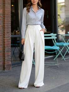 Ins Hot-Selling Casual White High-Waist Wide-Leg Suit Pants, Loose Hip-Covering Floor-Length Casual Trousers - White - View 5