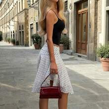 Women's White High Waist Polka Dot Midi Skirt, French Style Casual Chiffon Skirt For Vacation And Everyday Wear - 白色 - 查看 2