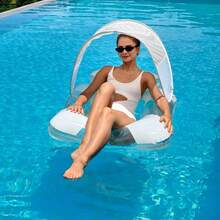 Silla flotante inflable de malla transparente con confeti de colores y toldo para el sol, cómoda tumbona de piscina con portavasos, adecuada para natación al aire libre - Multicolor - Ver 11