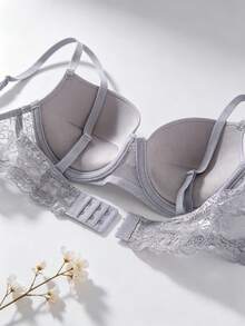 2 pièces/Set Soutien-gorge push-up à demi-bonnet en dentelle, soutien-gorge à armatures avec soutien complet, soutien-gorge balconnet à bretelles spaghetti ajustables lissant les côtés et anti-affaissement - Multicolore - Voir 5