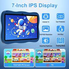 Qetupa 7吋 Android 14 兒童平板電腦附防震保護殼，4GB RAM + 64GB ROM，1024*600 IPS 觸控螢幕，3500mAh 電池，2MP + 5MP 雙鏡頭相機，藍牙與 Wi-Fi 連接，適合早期教育、閱讀與遊戲，隨時隨地享受娛樂；男孩女孩的節日禮物（不含電源適配器，不支援 SIM 卡）。 - 藍色 - 查看 2